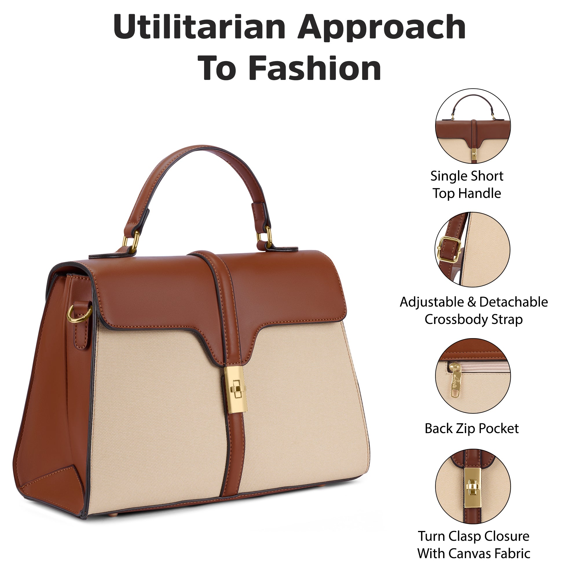 Canva Flap Satchel Bag Off White/Tan