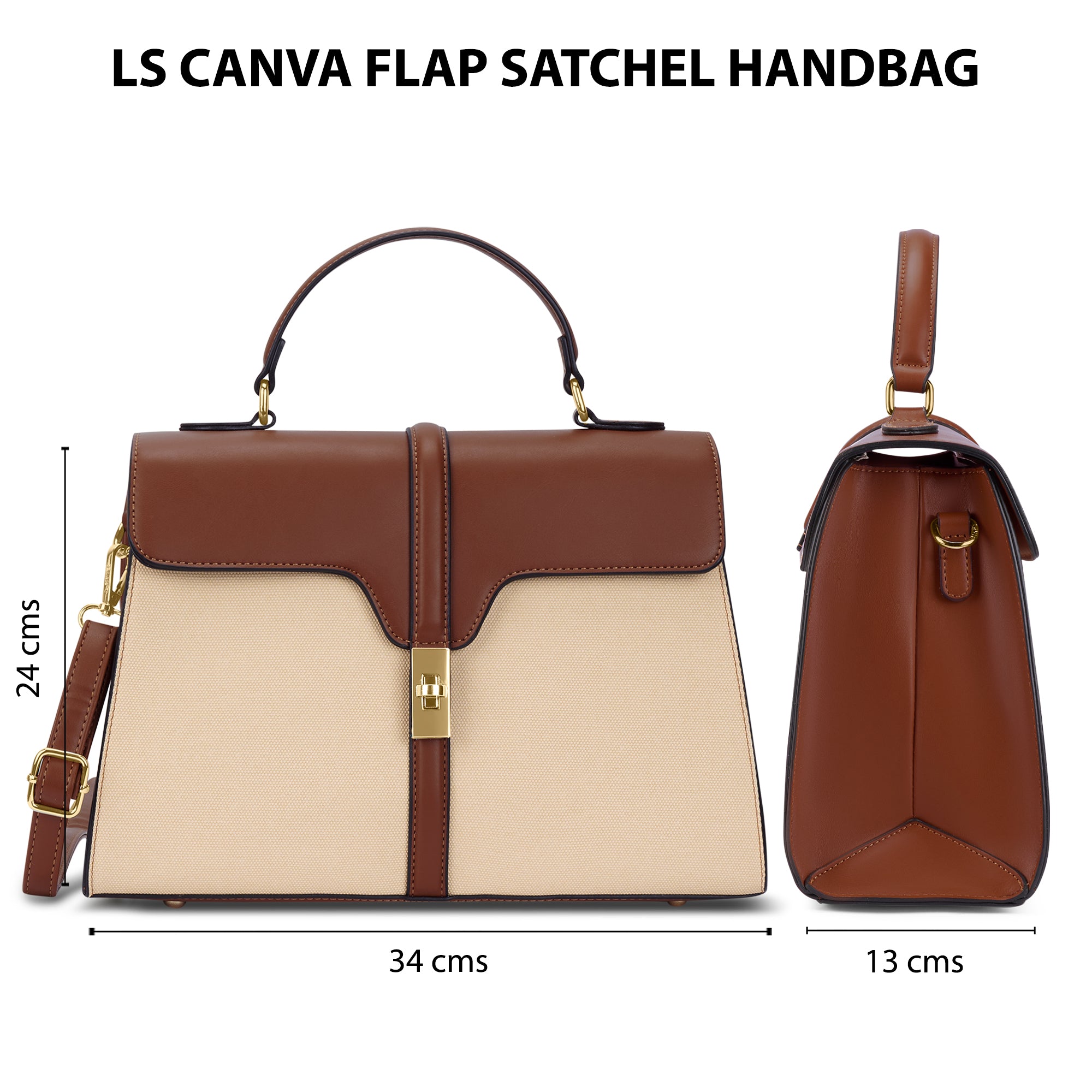 Canva Flap Satchel Bag Off White/Tan