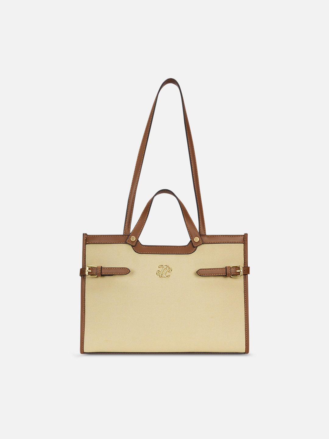 Canva Dual Carry Large Off White & Tan Tote Bag
