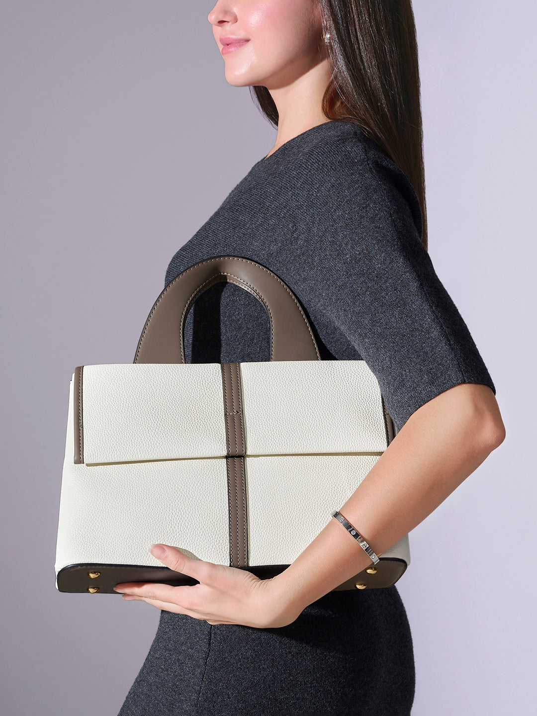 Nevada Flap Satchel Bag Off White