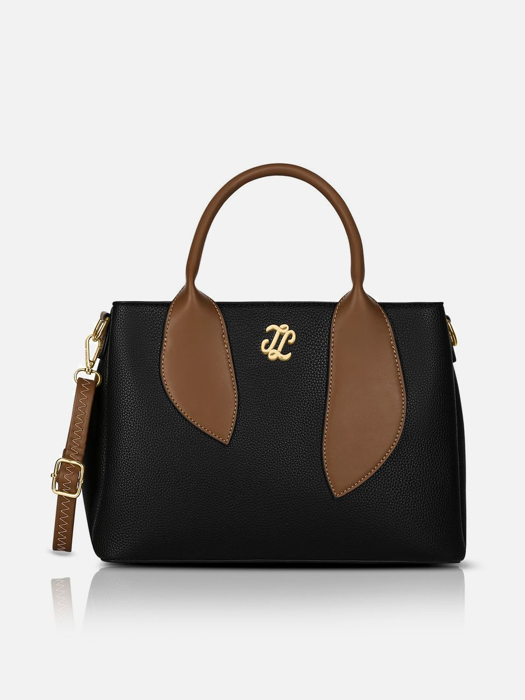 Sabria 3 Compartment Medium Black Satchel Bag