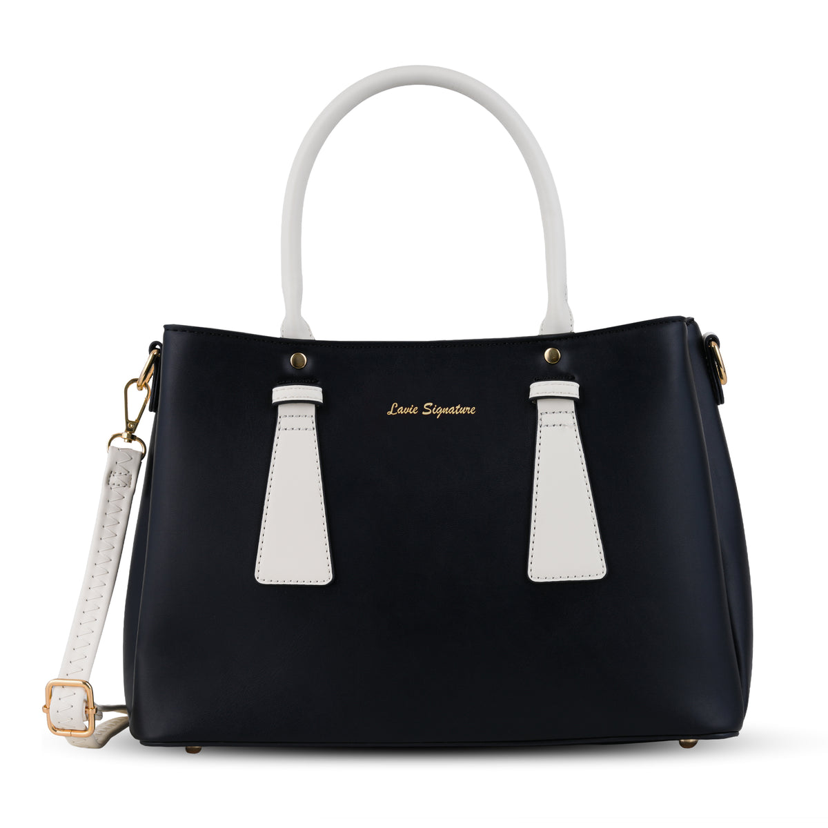 Rowan 3 Compartment Medium Black Satchel Bag