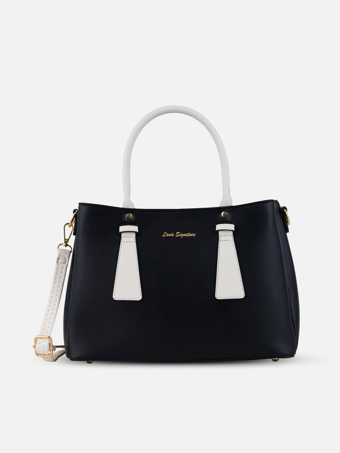 Rowan 3 Compartment Medium Black Satchel Bag