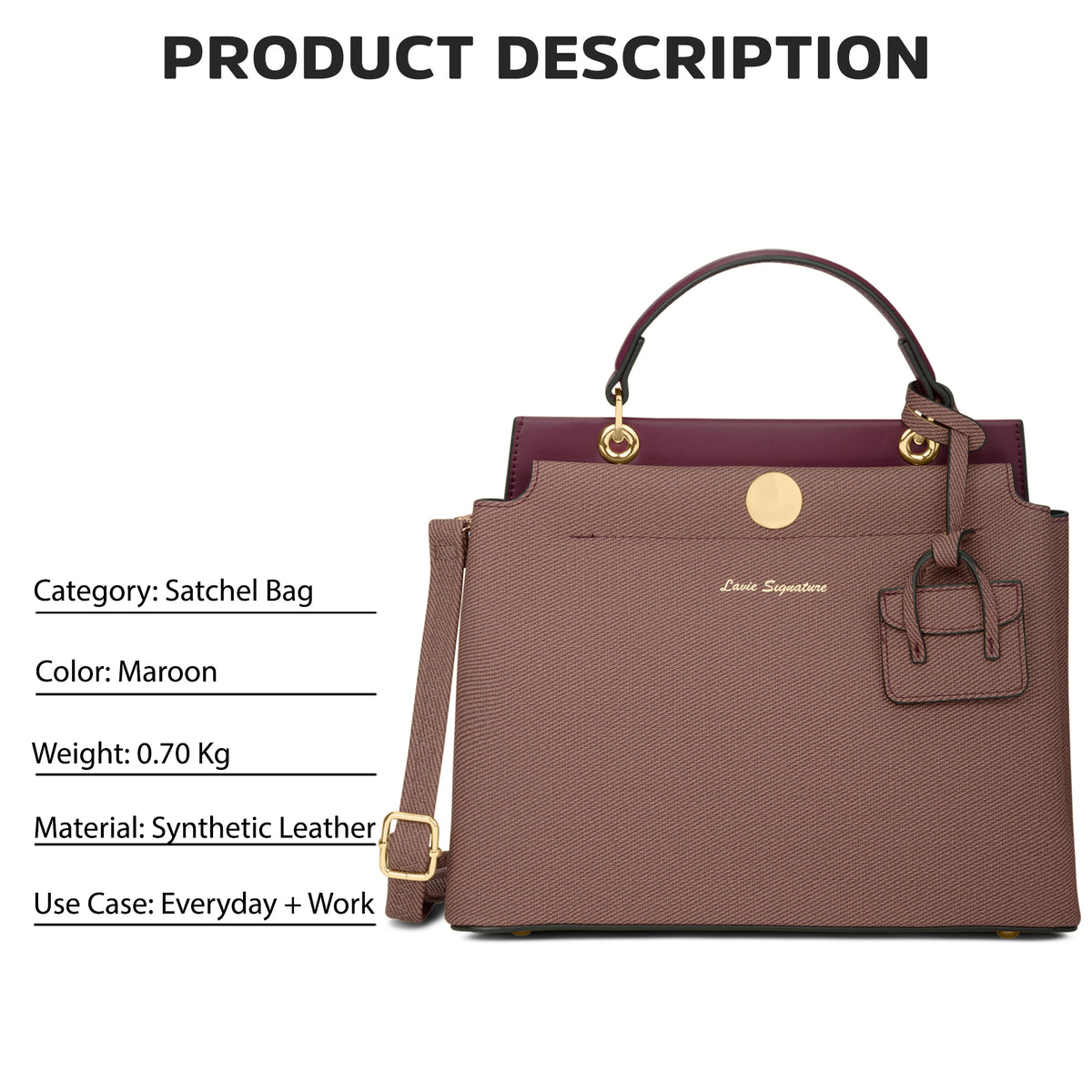 Whitney 2 Compartment Medium Maroon Satchel Bag
