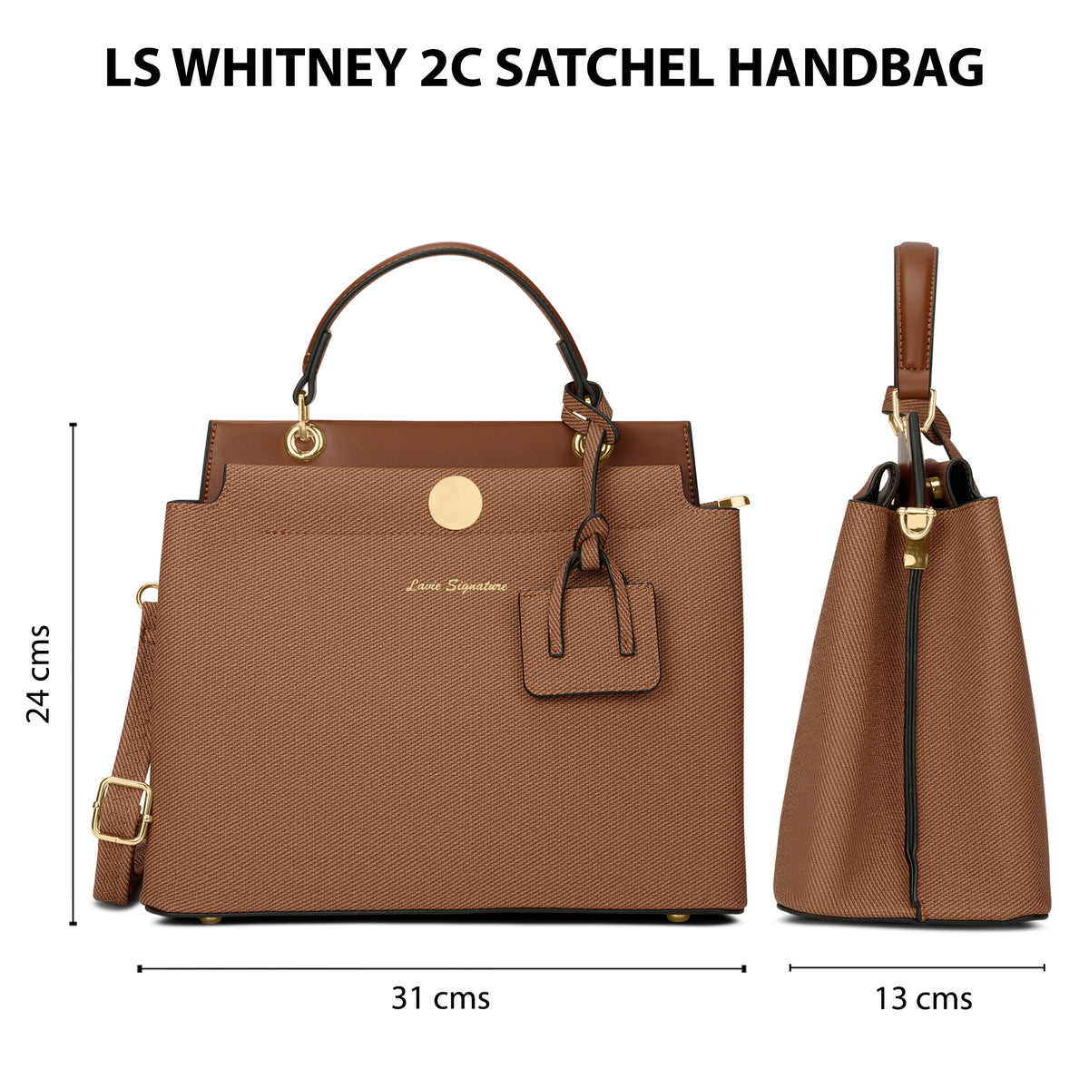 Whitney 2 Compartment Medium Tan Satchel Bag