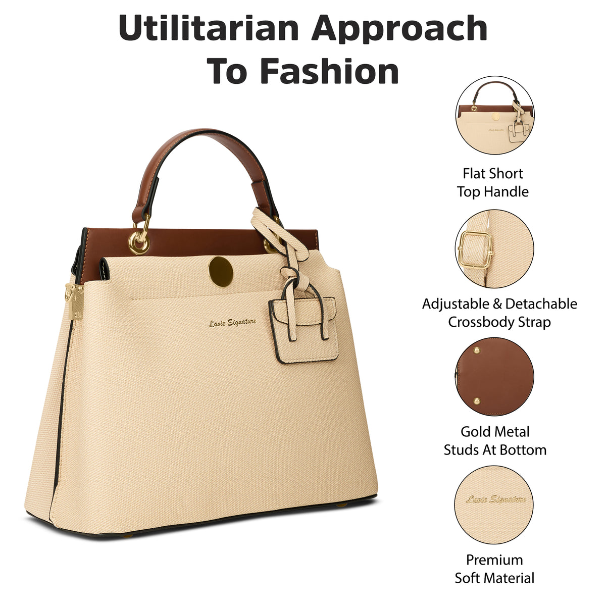 Whitney 2 Compartment Medium Off White Satchel Bag