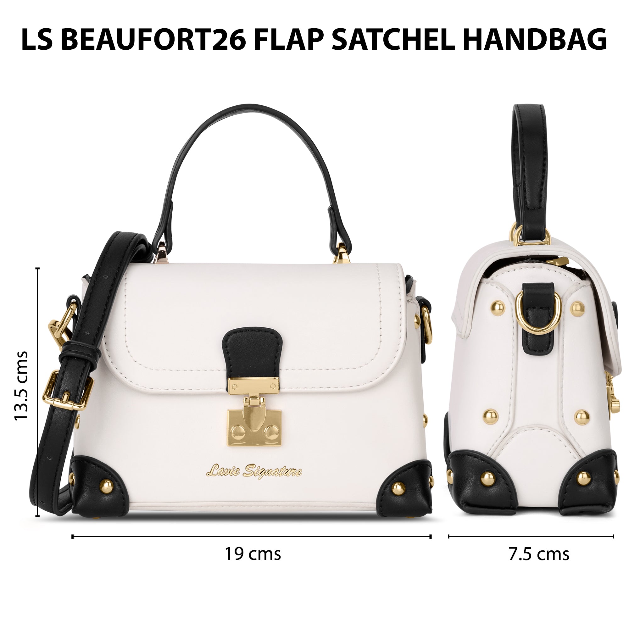 Beaufort Flap Satchel Bag Off White/Black