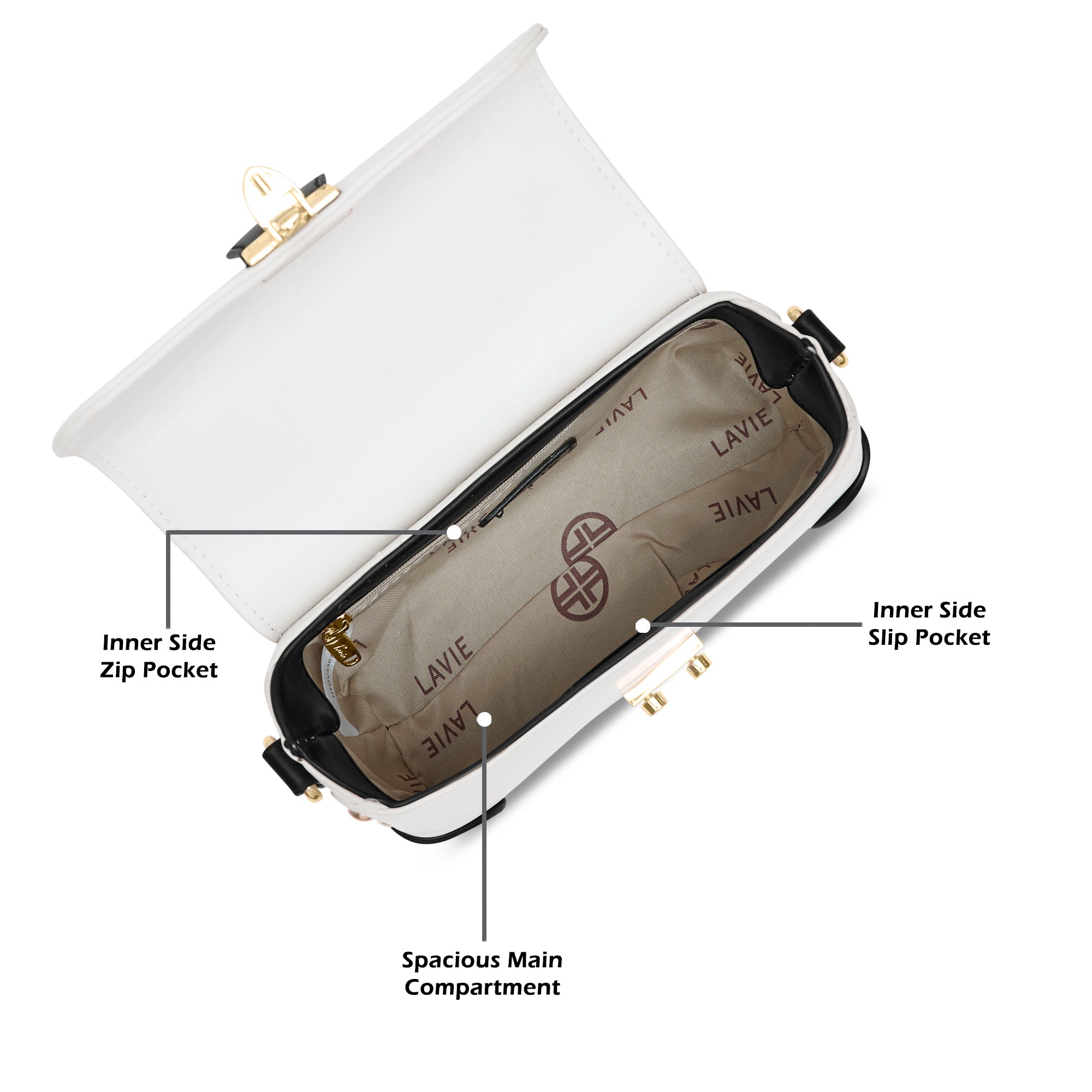 Beaufort Flap Satchel Bag Off White/Black