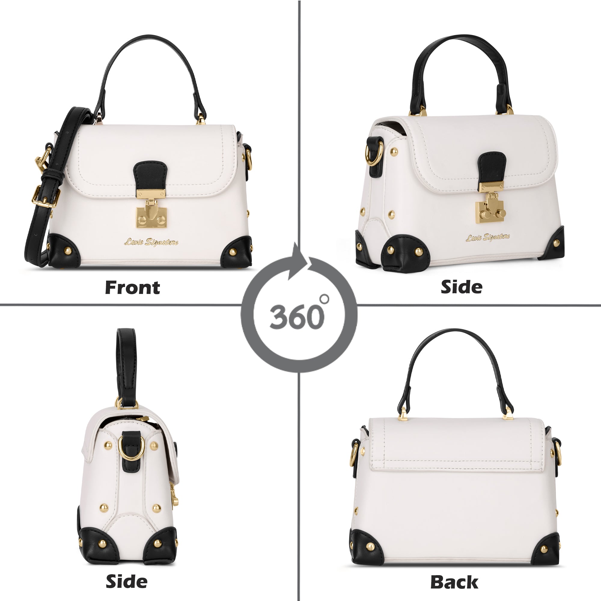 Beaufort Flap Satchel Bag Off White/Black