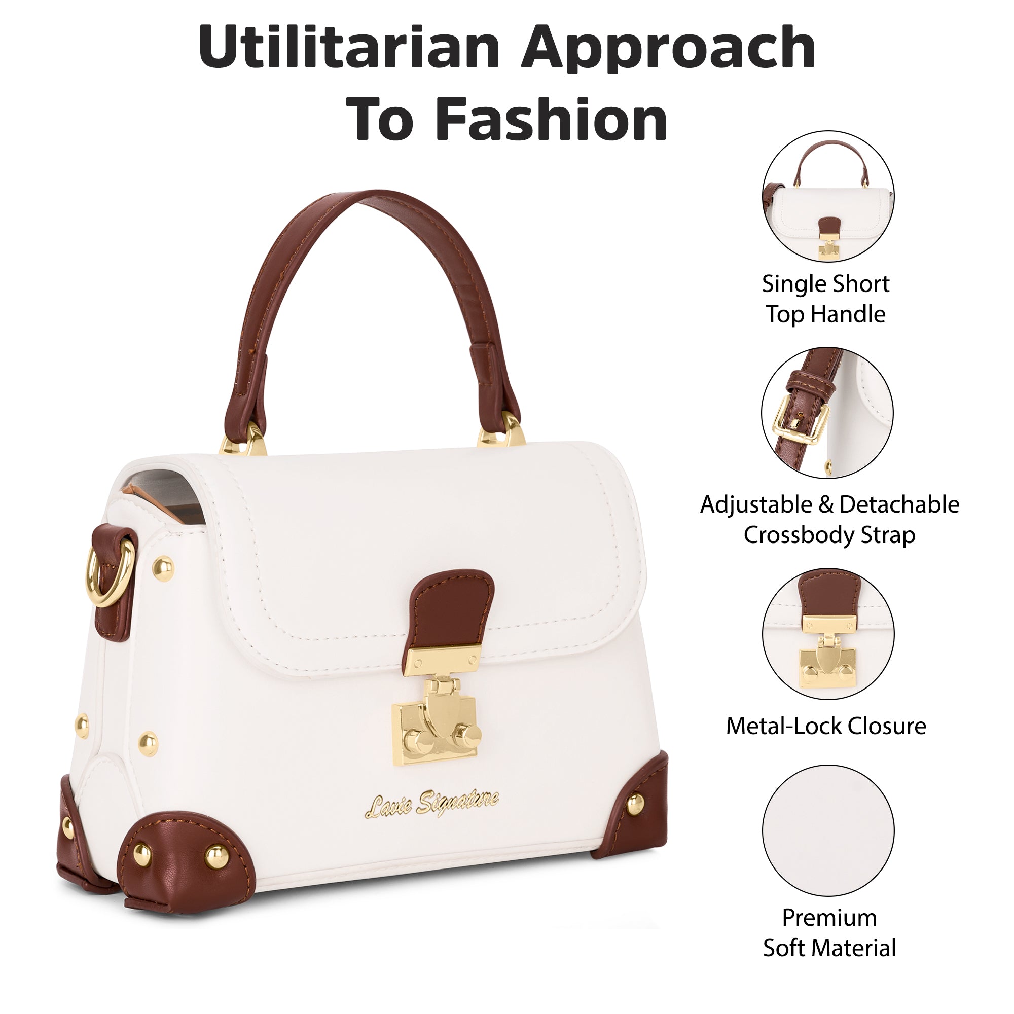 Beaufort Flap Satchel Bag Off White/Tan