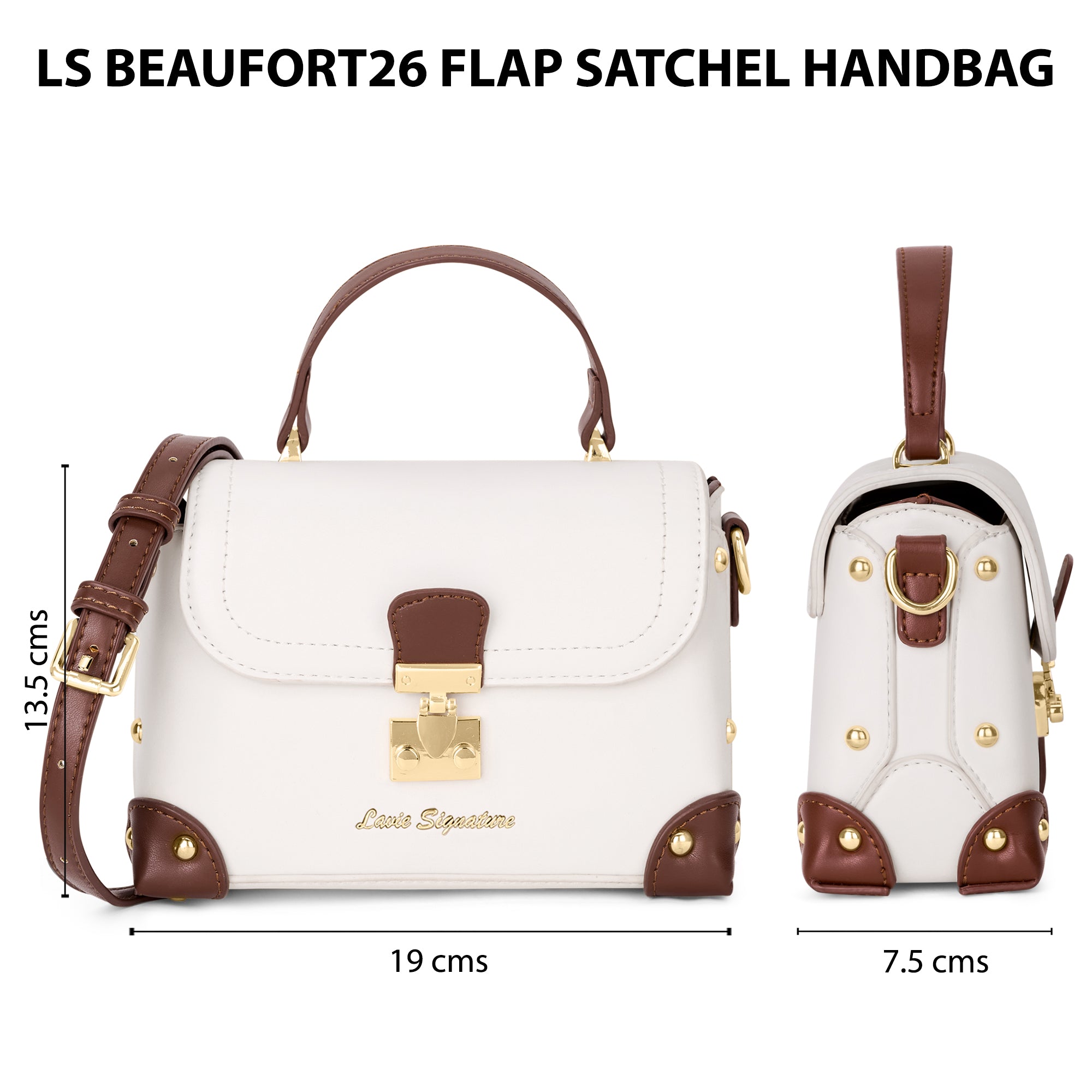Beaufort Flap Satchel Bag Off White/Tan