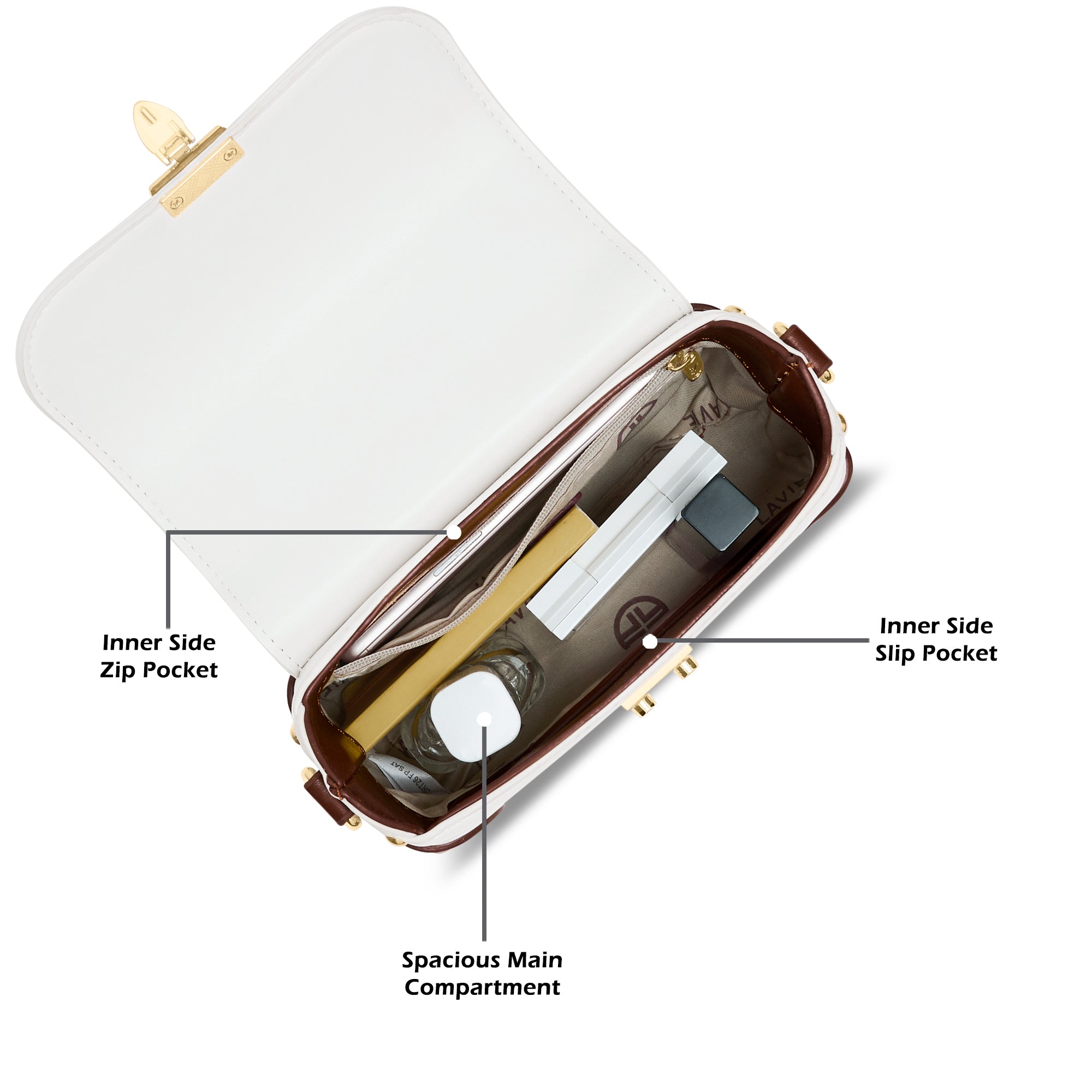 Beaufort Flap Satchel Bag Off White/Tan