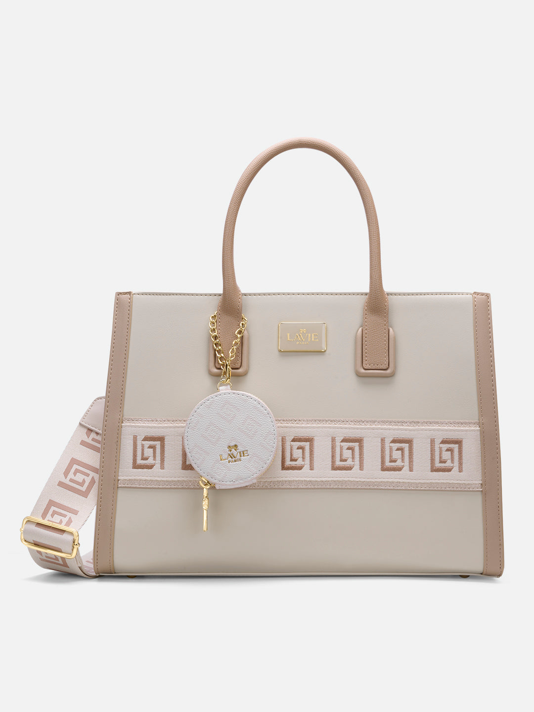 Jade Large Monogram Satchel Bag Beige