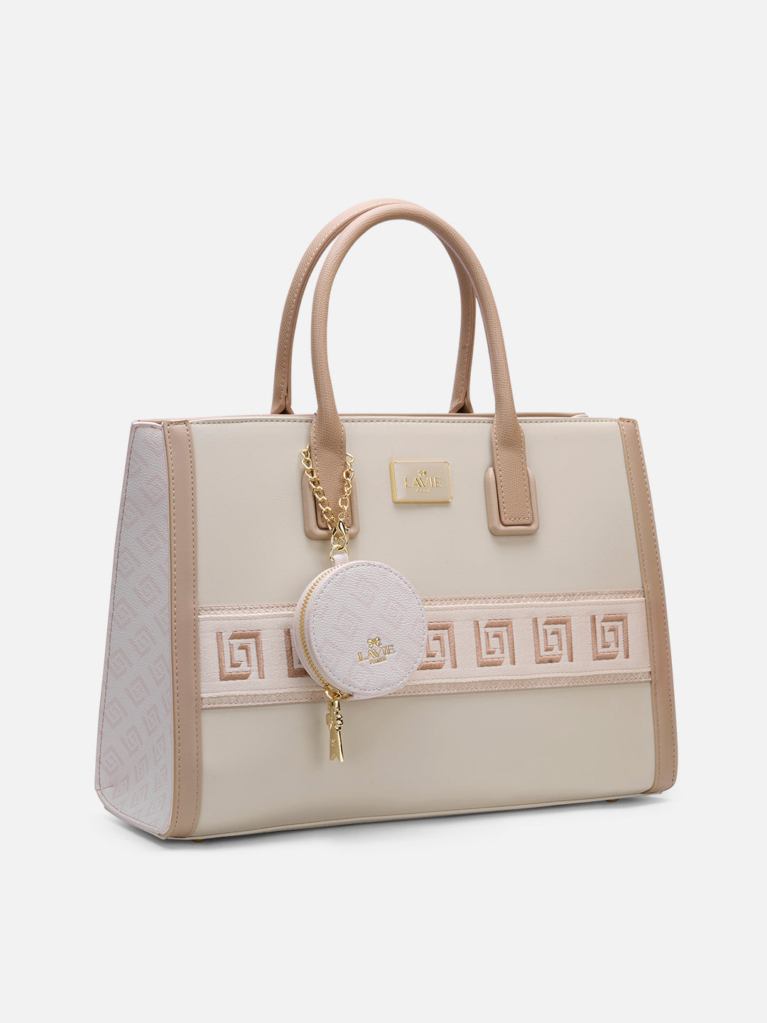 Jade Large Monogram Satchel Bag Beige