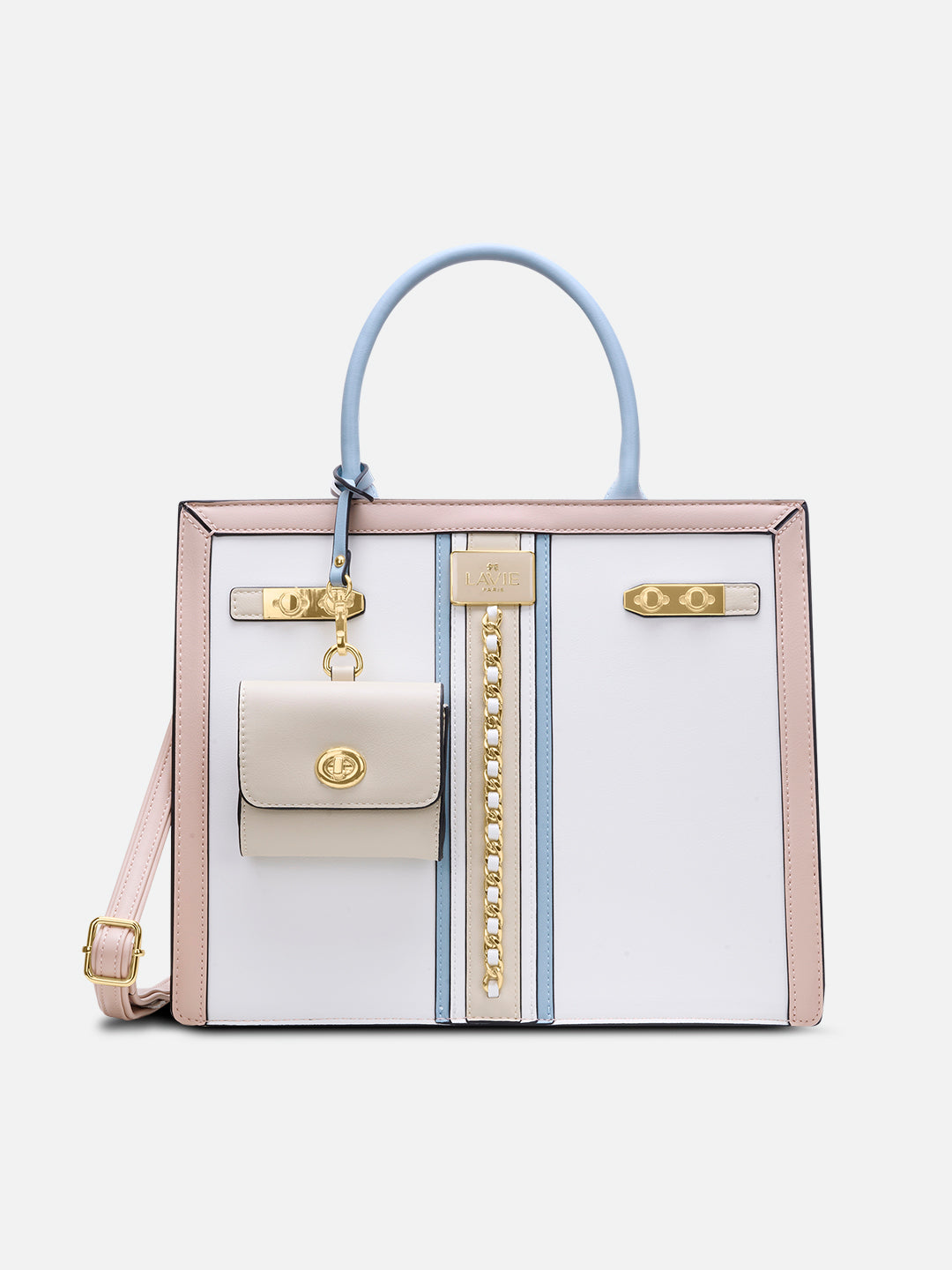 Louvre Large Chain Satchel Bag White/Blue