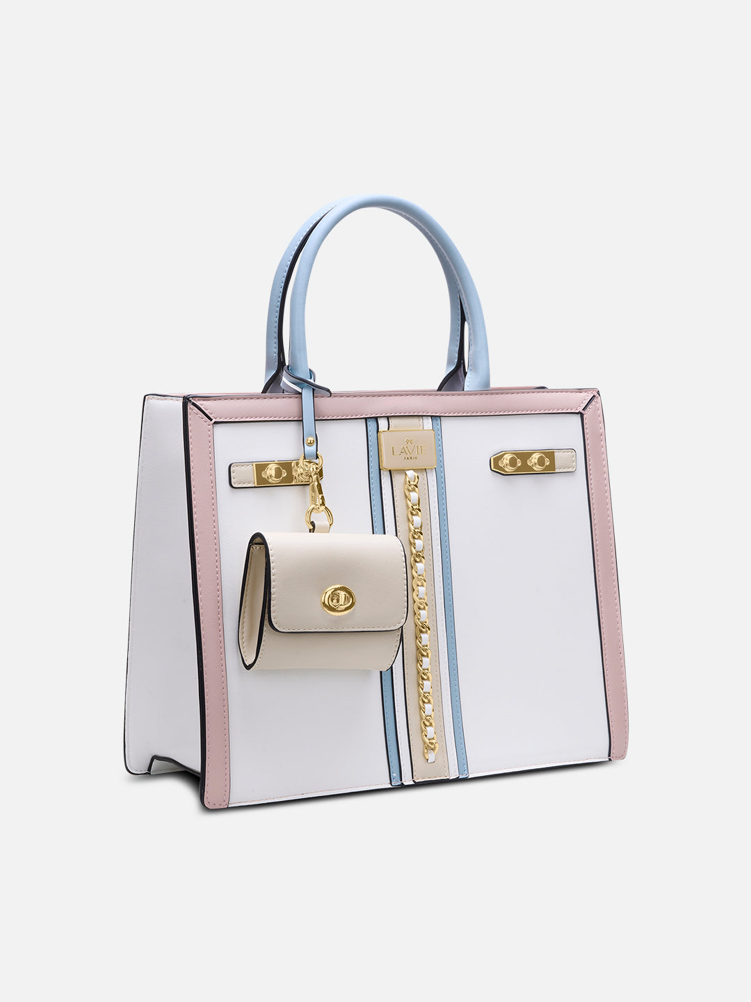 Louvre Large Chain Satchel Bag White/Blue