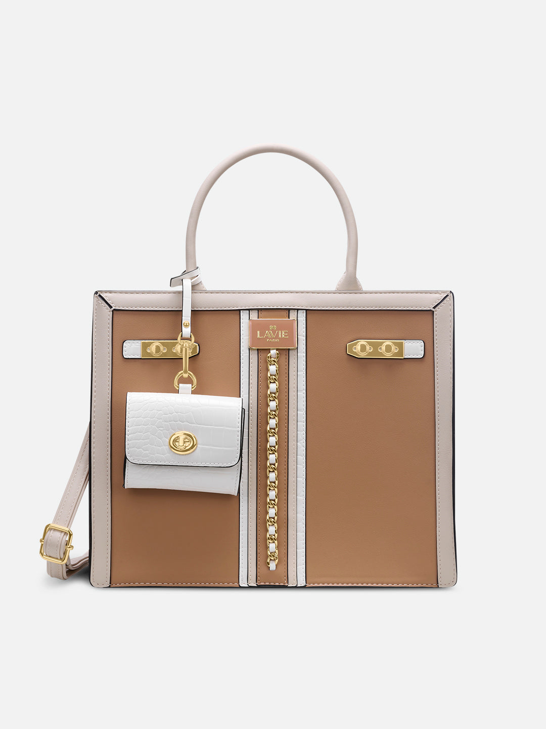 Louvre Large Chain Satchel Bag Beige