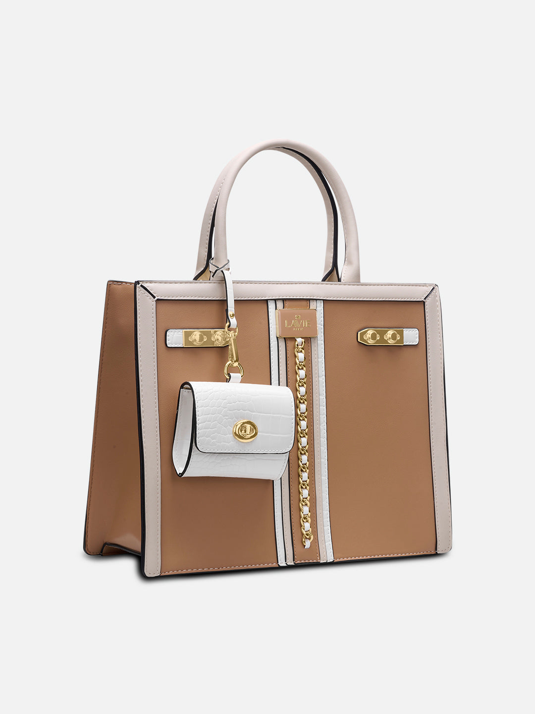 Louvre Large Chain Satchel Bag Beige