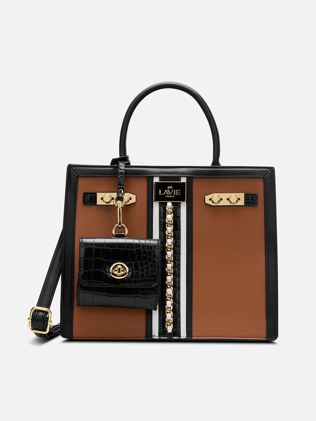 Louvre Medium Chain Satchel Bag Beige/Black