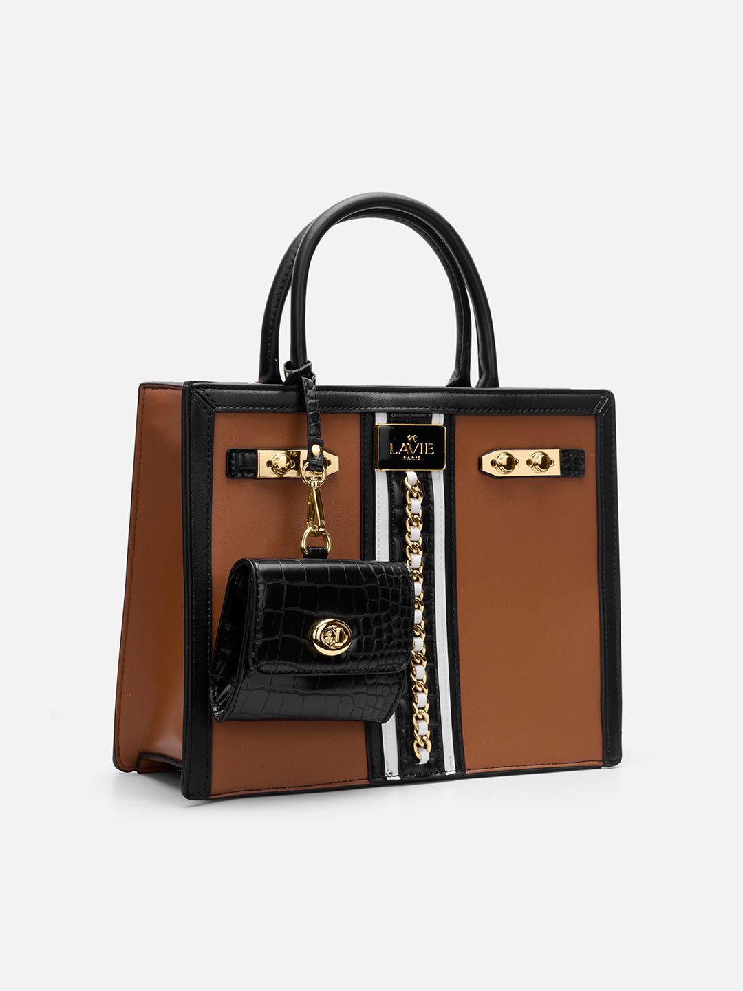 Louvre Medium Chain Satchel Bag Beige/Black