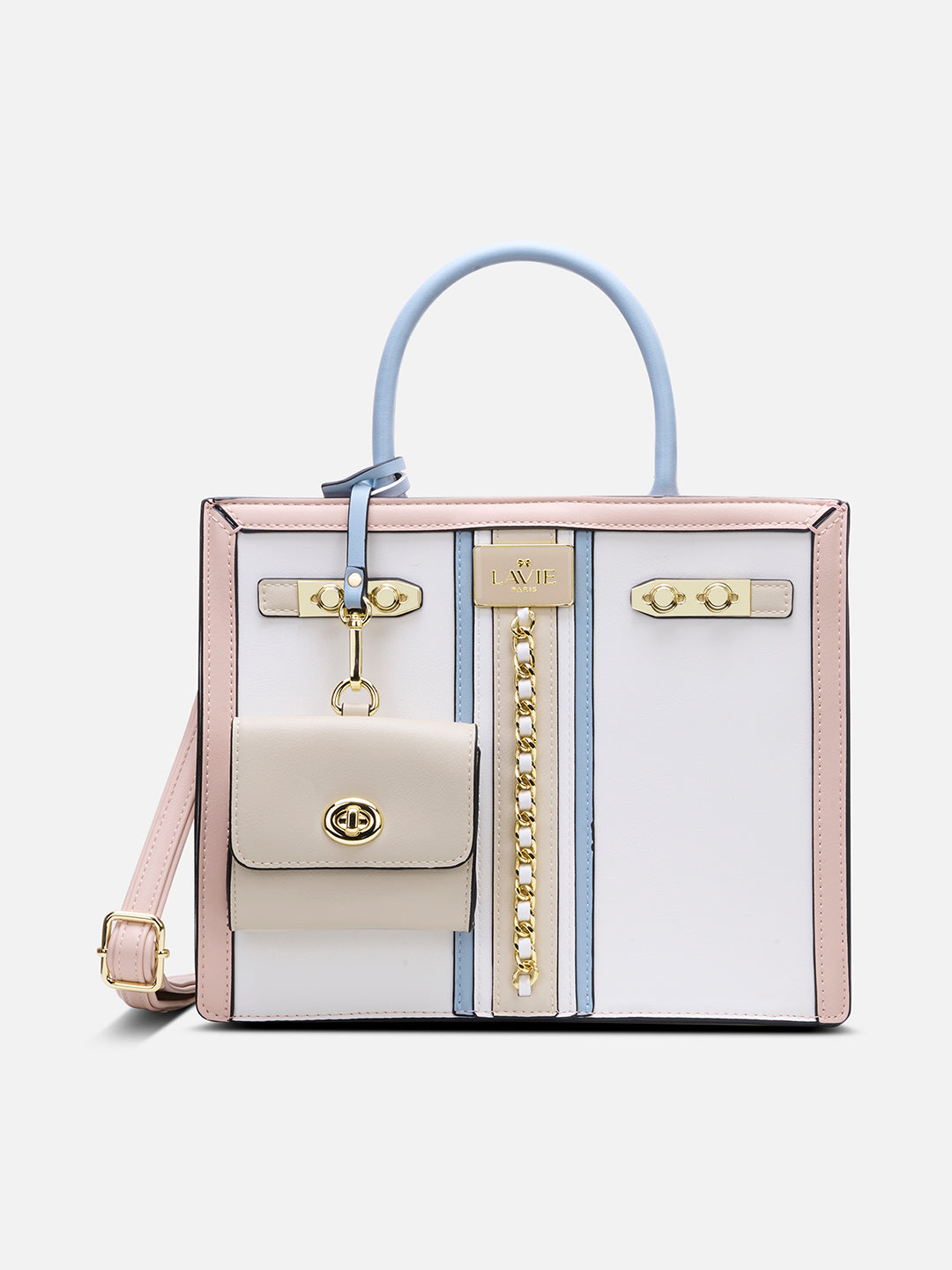 Louvre Medium Chain Satchel Bag White/Blue