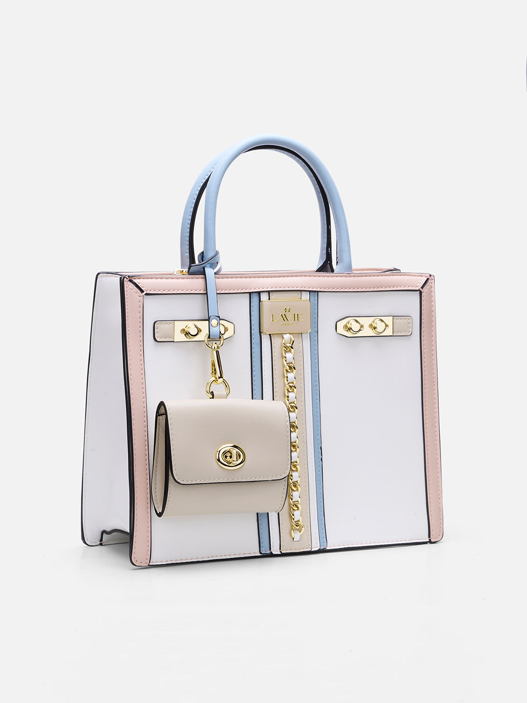 Louvre Medium Chain Satchel Bag White/Blue