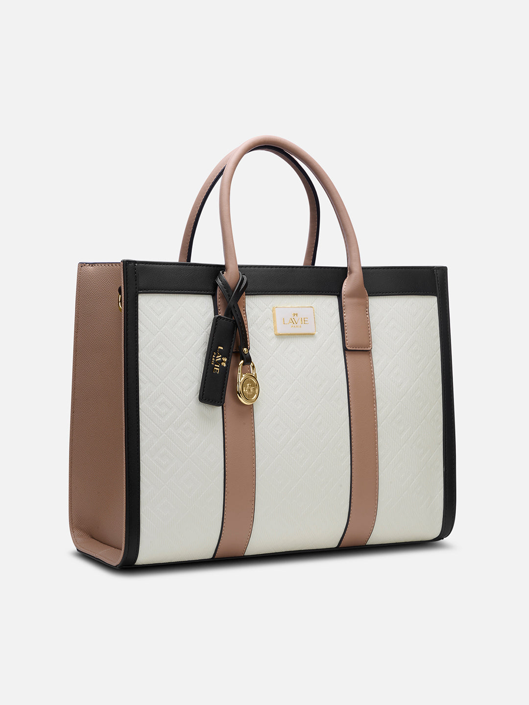 Eloise Large Box Satchel Bag Beige/Black