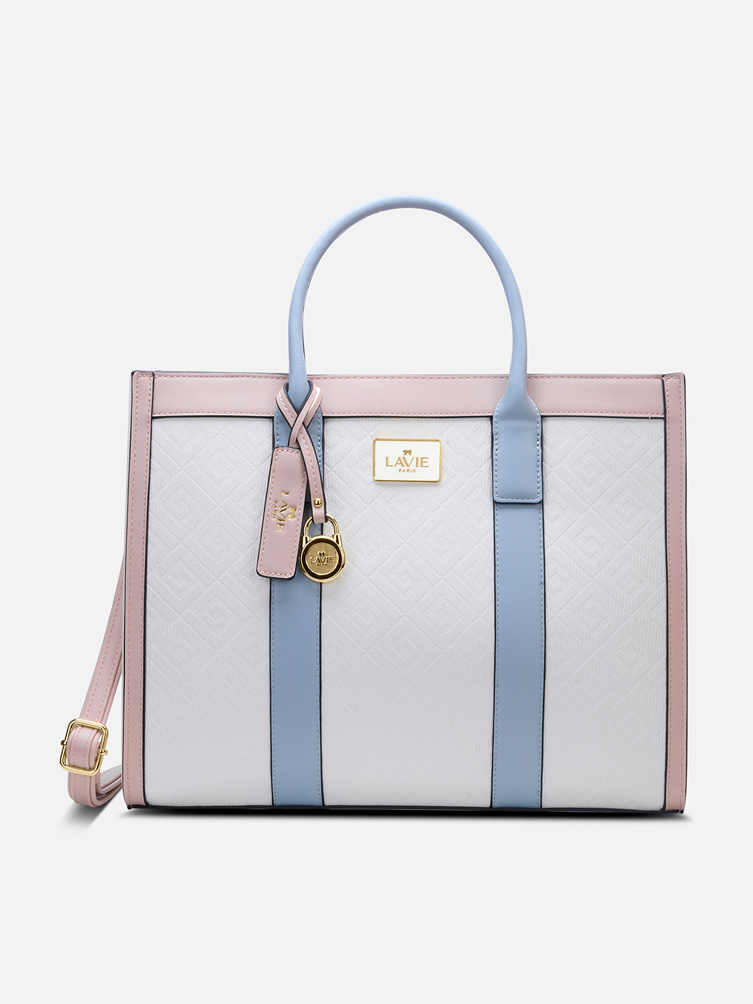 Eloise Large Box Satchel Bag Beige/Blue