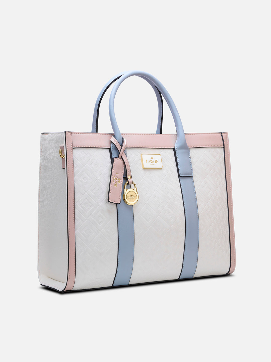 Eloise Large Box Satchel Bag Beige/Blue