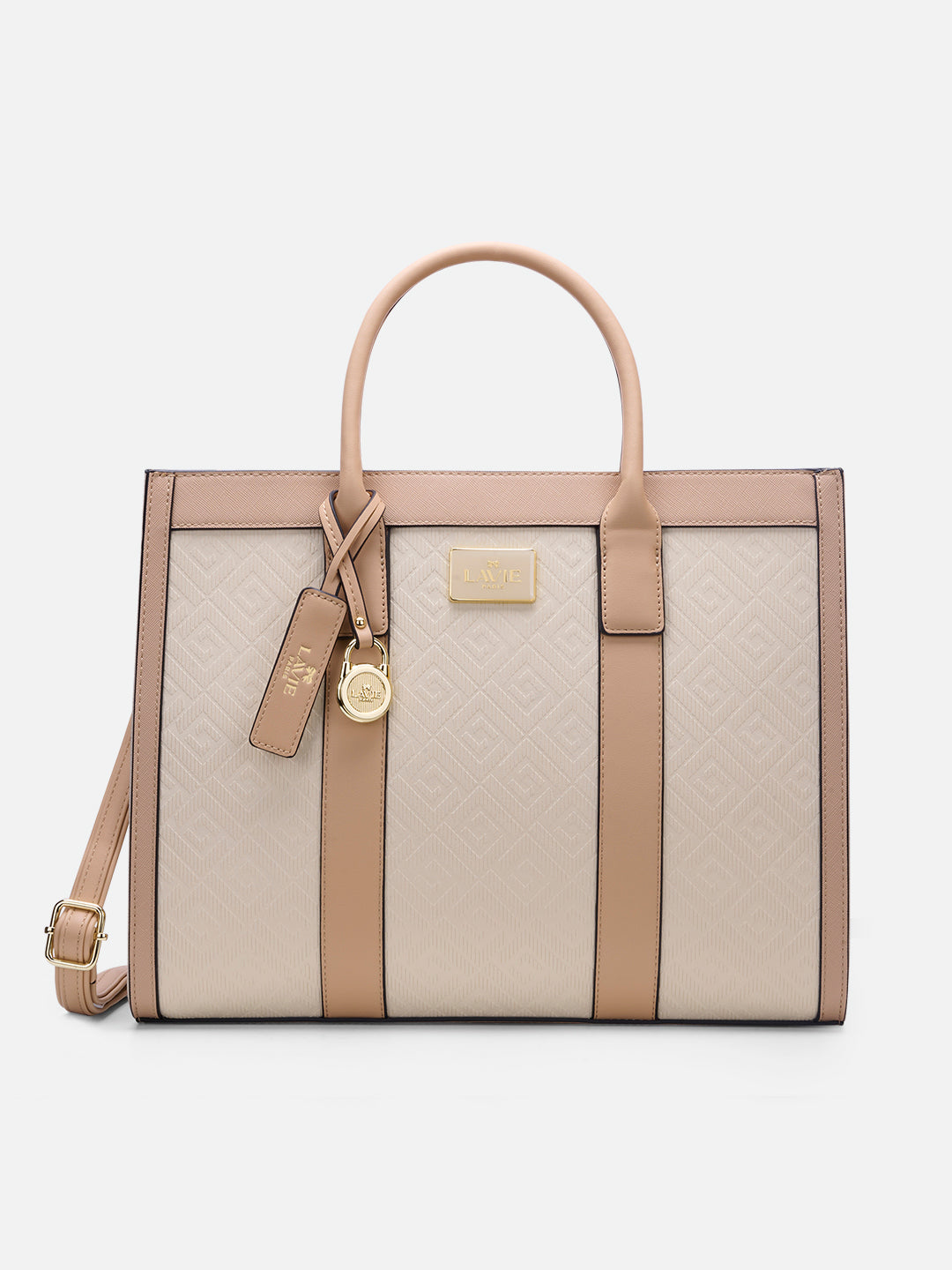Eloise Large Box Satchel Bag Beige/Tan