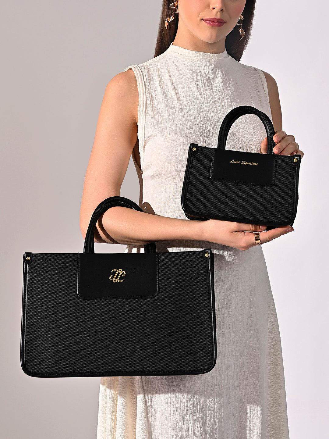 Canva Combo Set Large Black Tote Bag