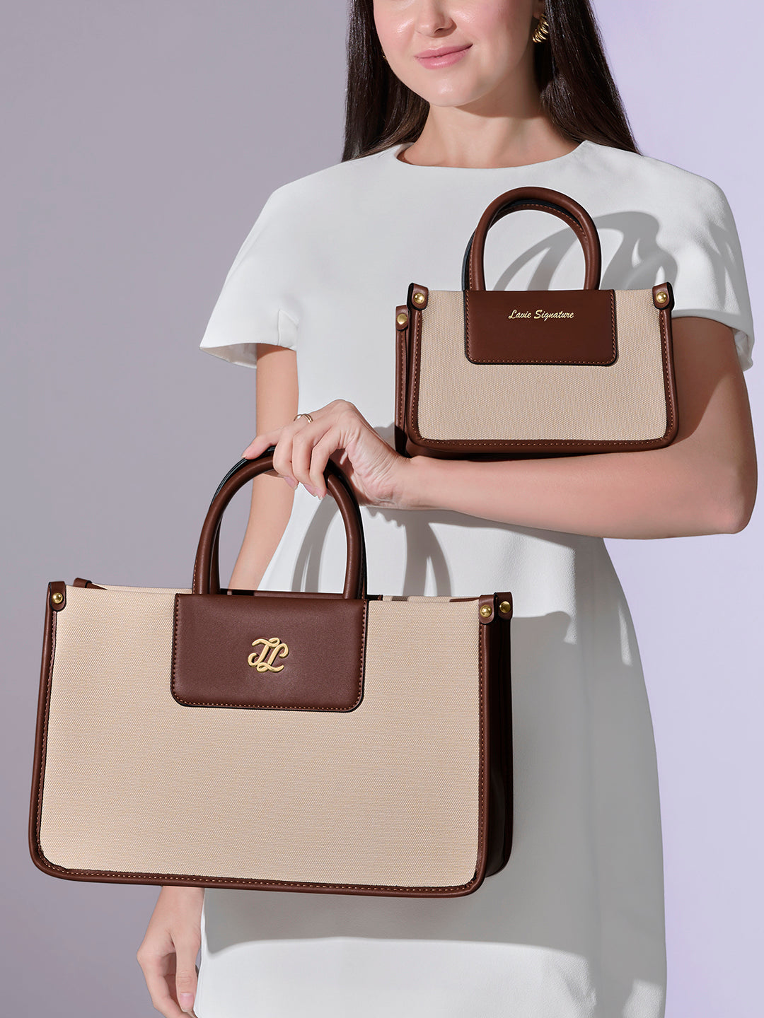 Canva Combo Set Large Off White & Tan Tote Bag