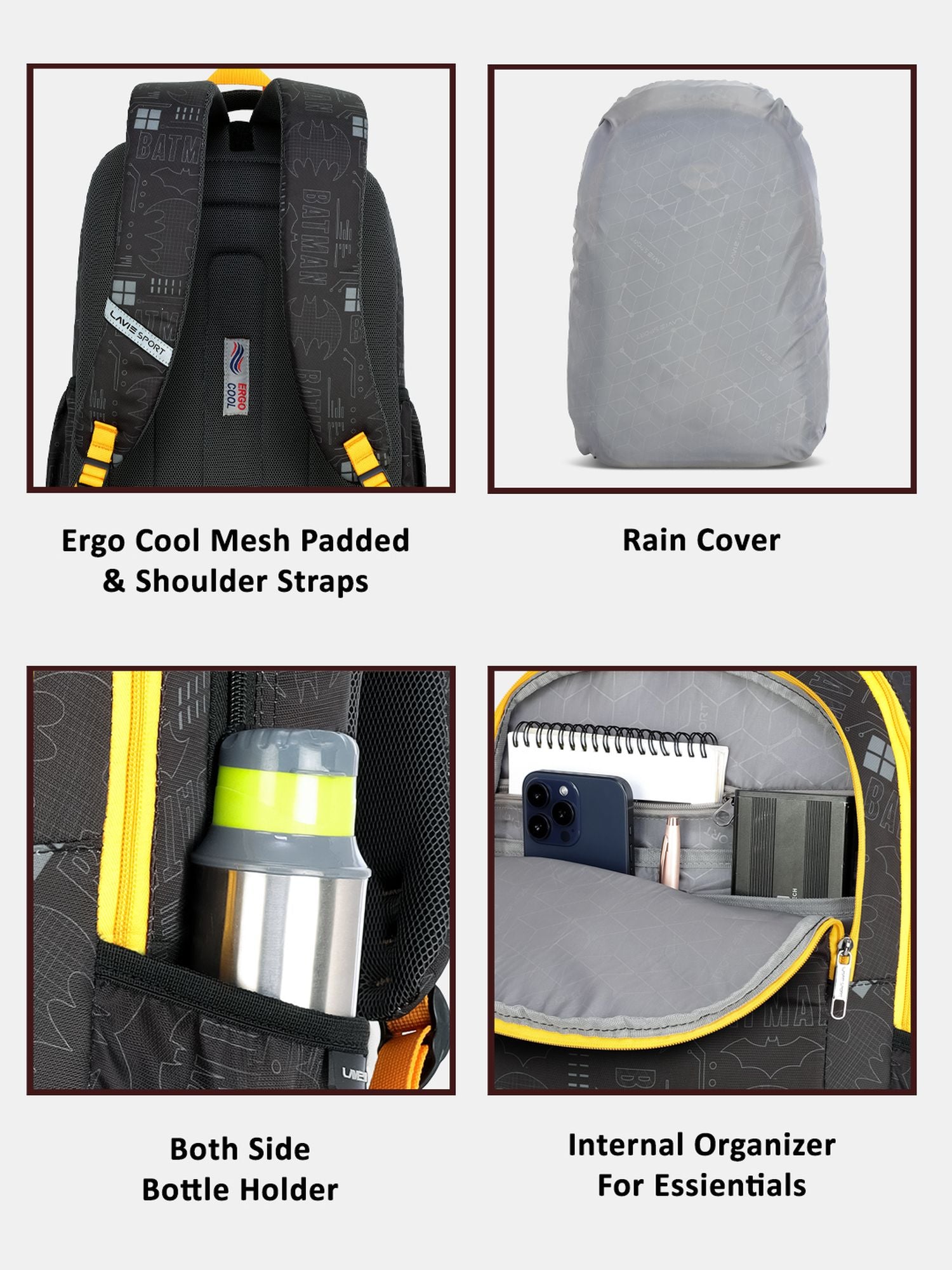 Batman Hero Laptop Backpack Raincover Casual Black