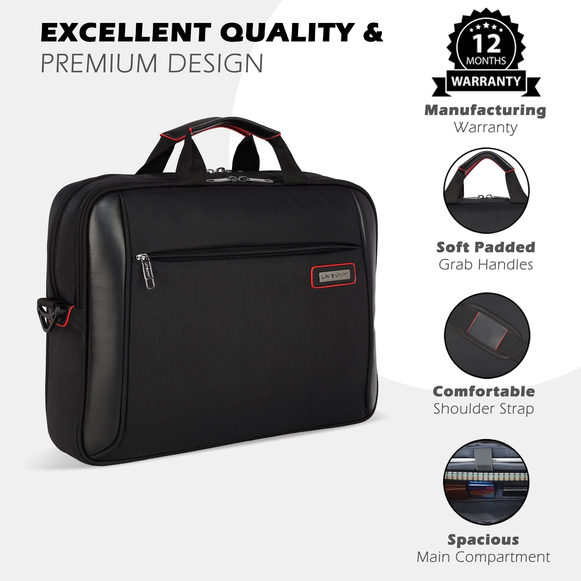 Lavie Sport Compartment Business Pro Unisex Laptop Briefcase Bag |Messenger Bag Black