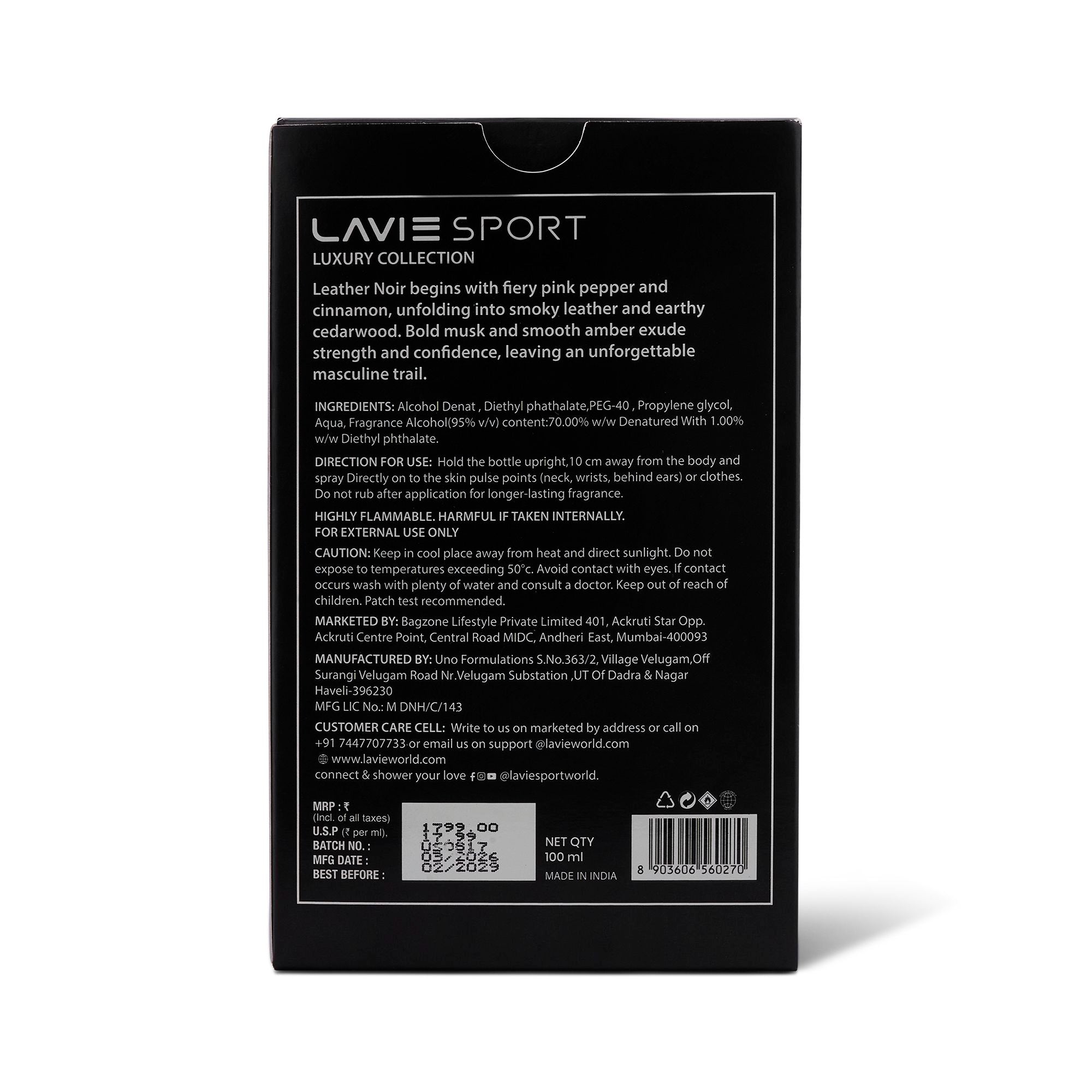 Leather Noir Eau de Parfum Luxury Collection Perfume Black