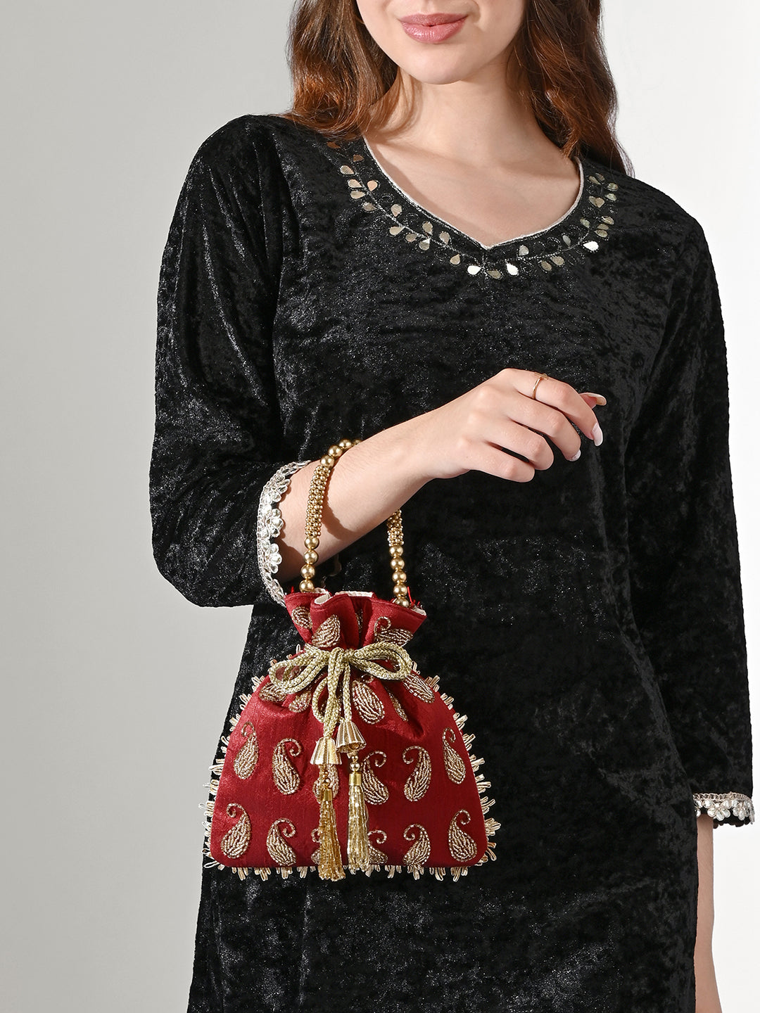 Ely Paisley Embellished Medium Potli