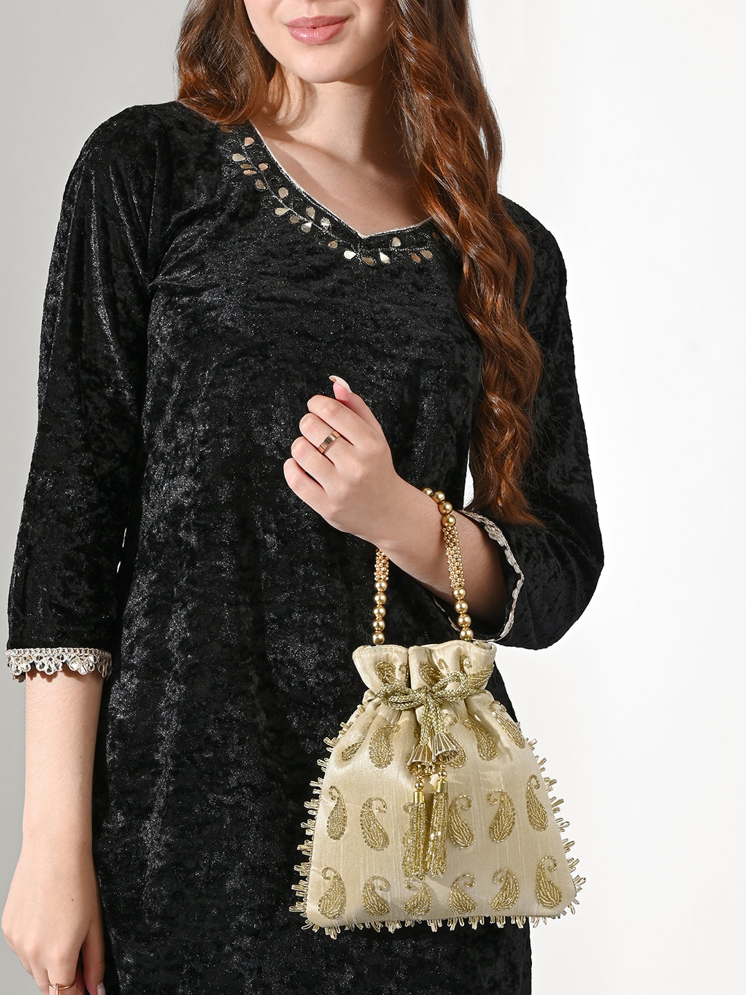 Ely Paisley Embellished Medium Potli