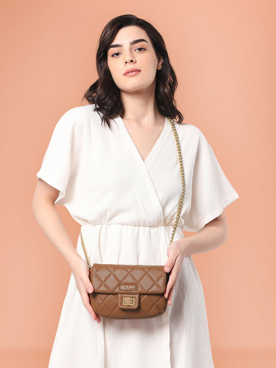 Lavie Luxe Tan Small Women's Chan Flap Sling Bag