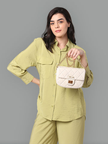 Lavie Luxe Off White Small Women's Chan Flap Sling Bag