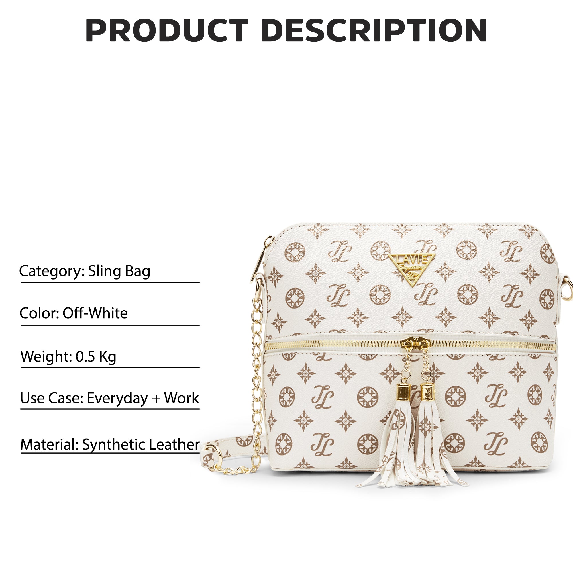 Lavie Signature Portland Medium Off White Womens Sling Bag