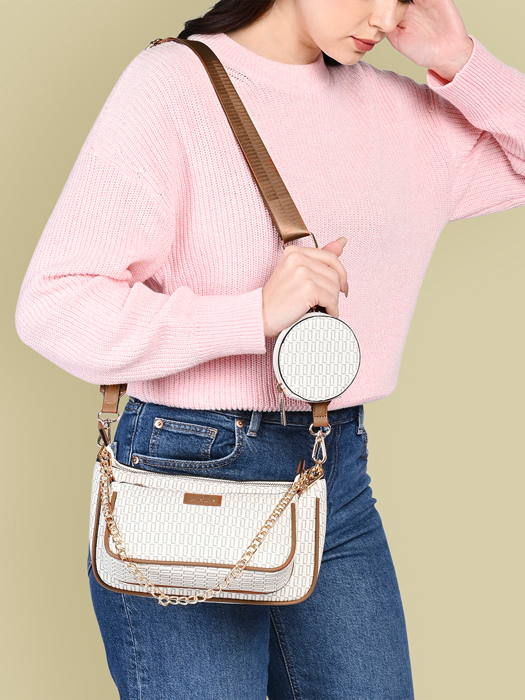 Lavie Luxe Monogram Chunk 3pc Off White Small Women's Sling