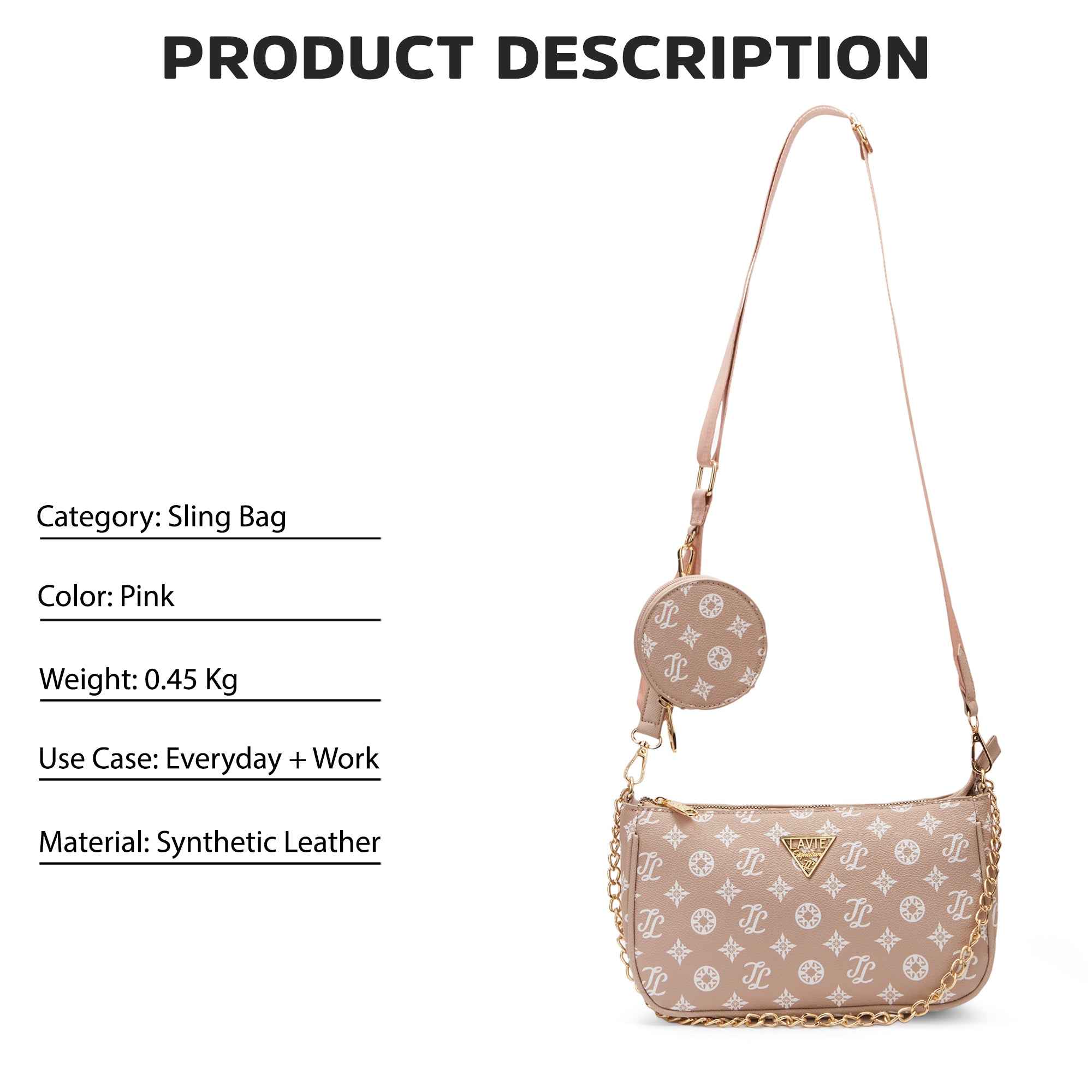 Lavie Signature Hoboken Pink Small Woman's 2 Piece Sling Bag