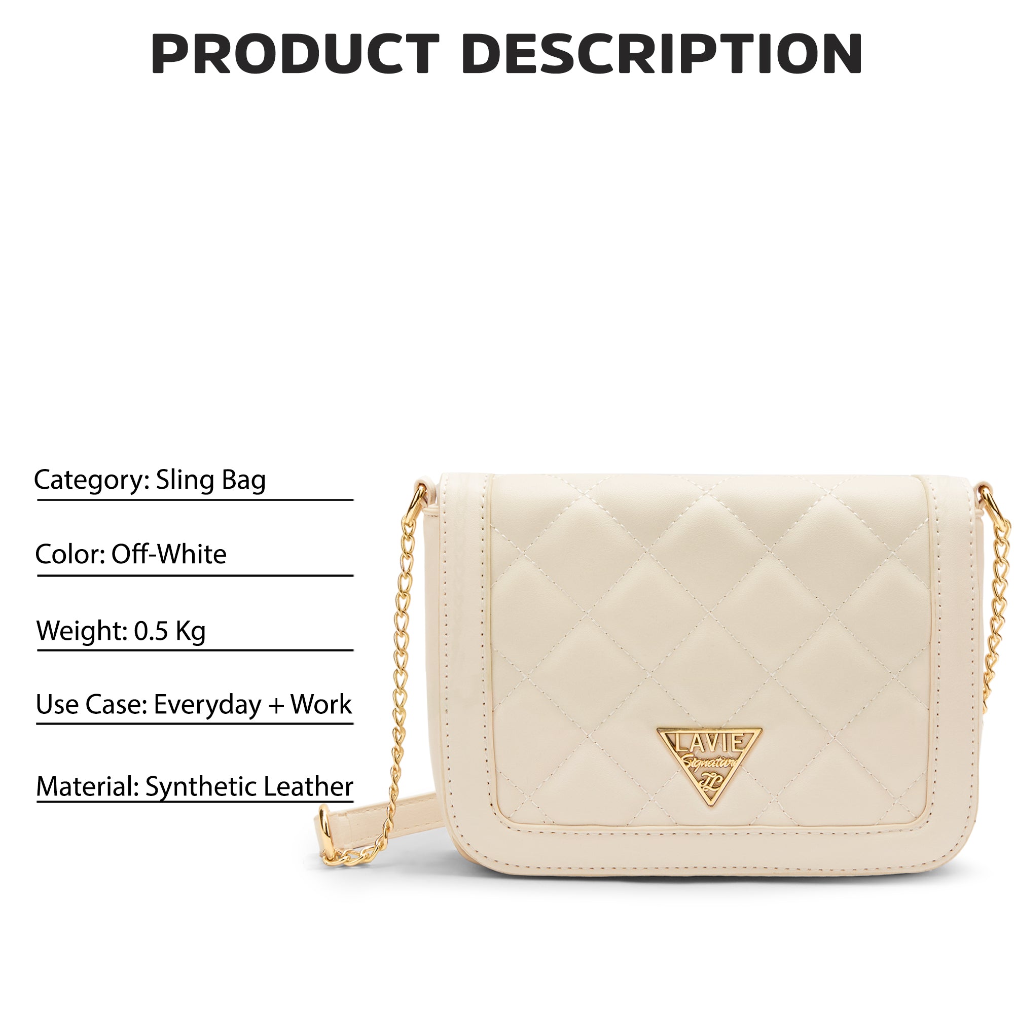 Lavie Signature Atlanta Small Off White Womens Sling Bag