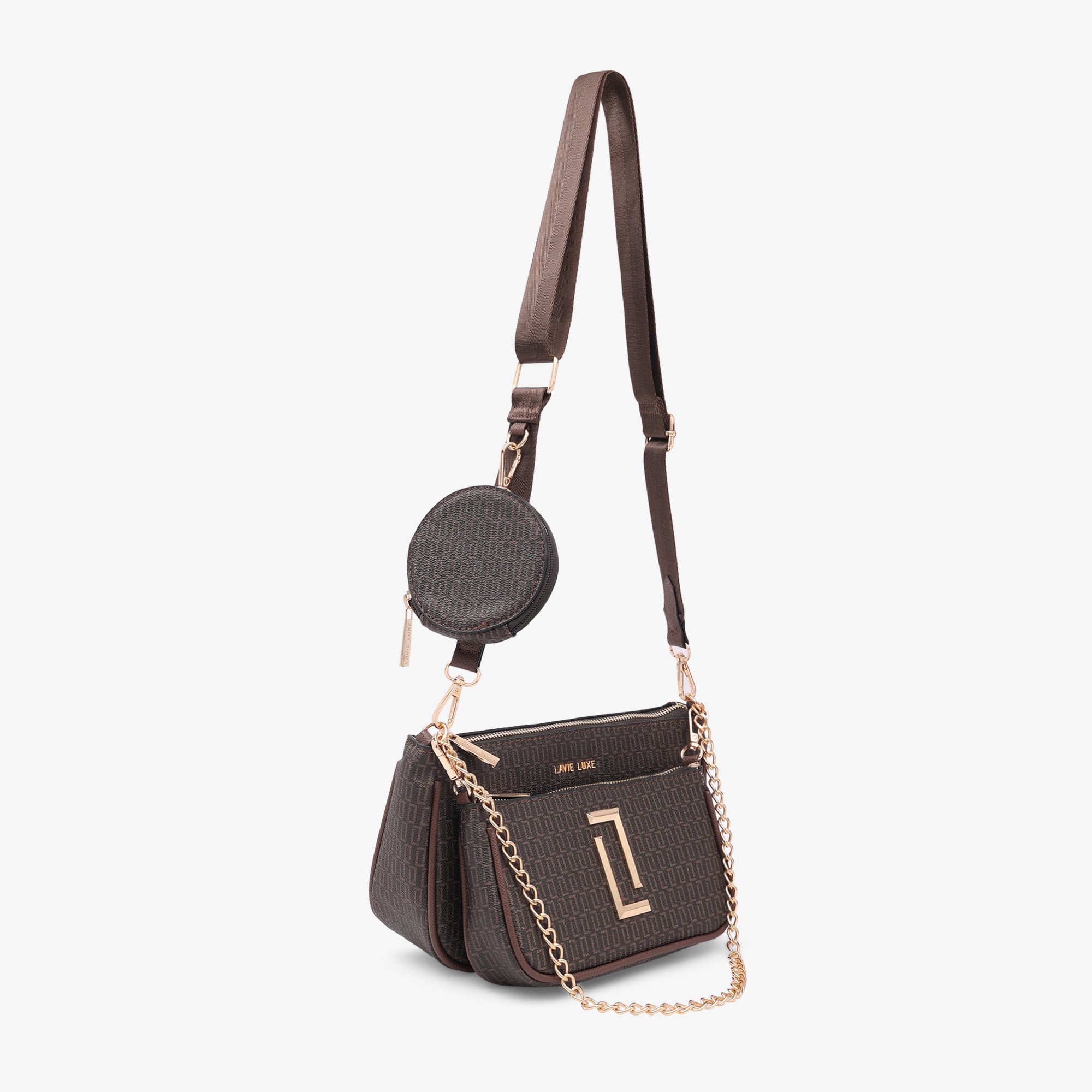 Lavie Luxe Monogram Chunk24 3Pc Choco Small Women's Sling