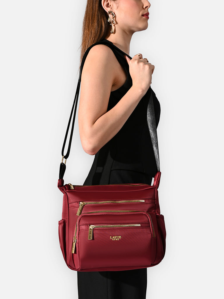 Zylo 7 Compartment Large Sling Bag Maroon