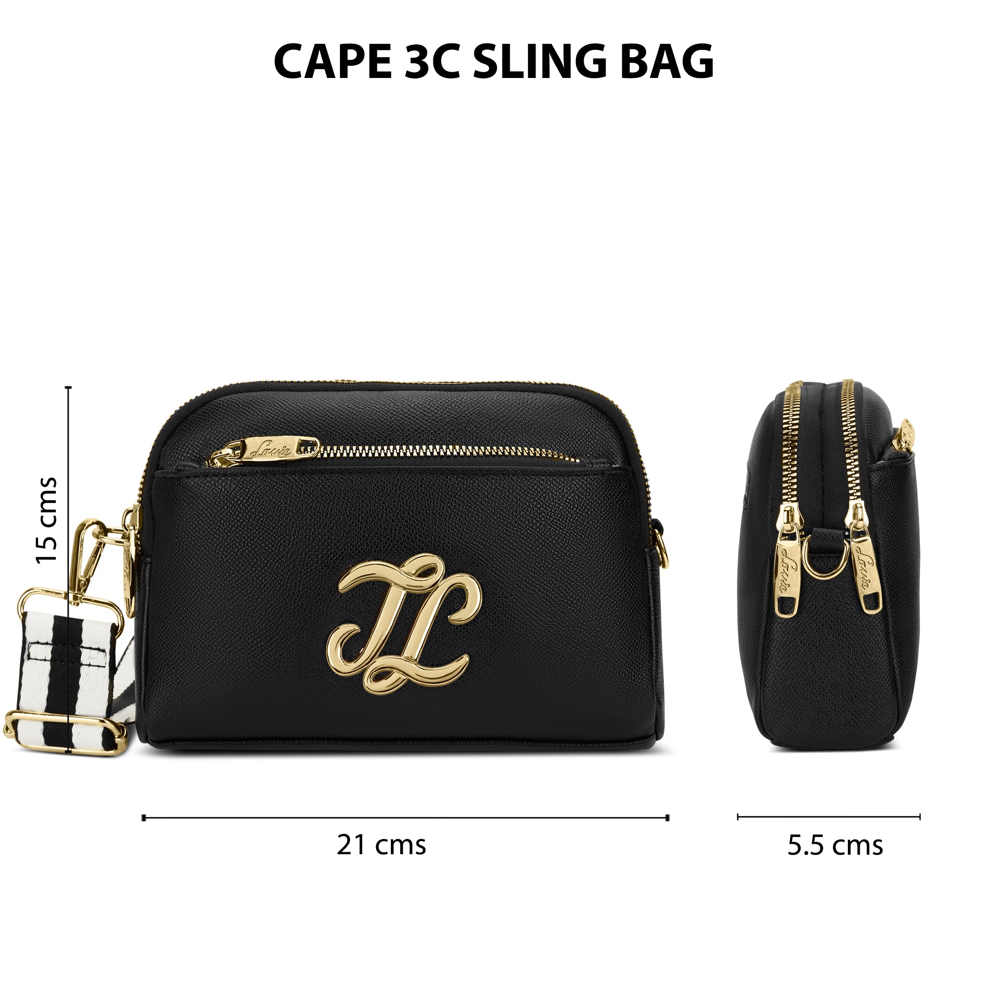 Cape 3 Compartment Sling Bag Black