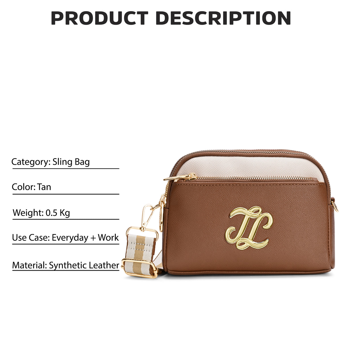 Cape 3 Compartment Small Sling Bag Tan