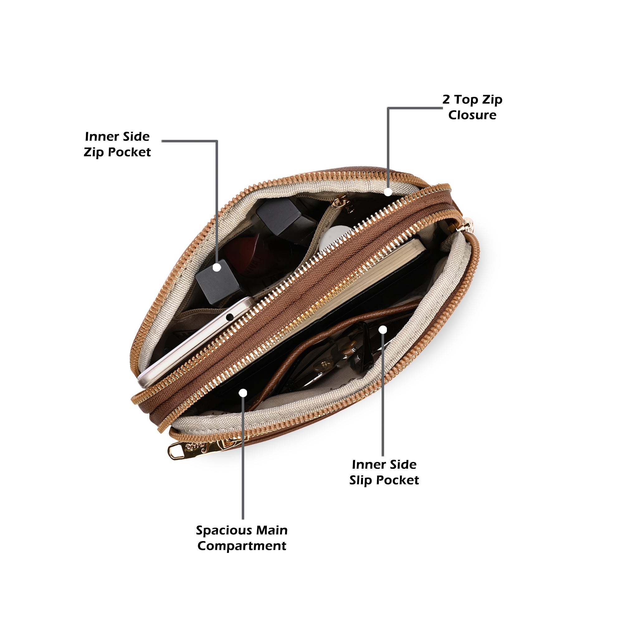 Cape 3 Compartment Small Sling Bag Tan