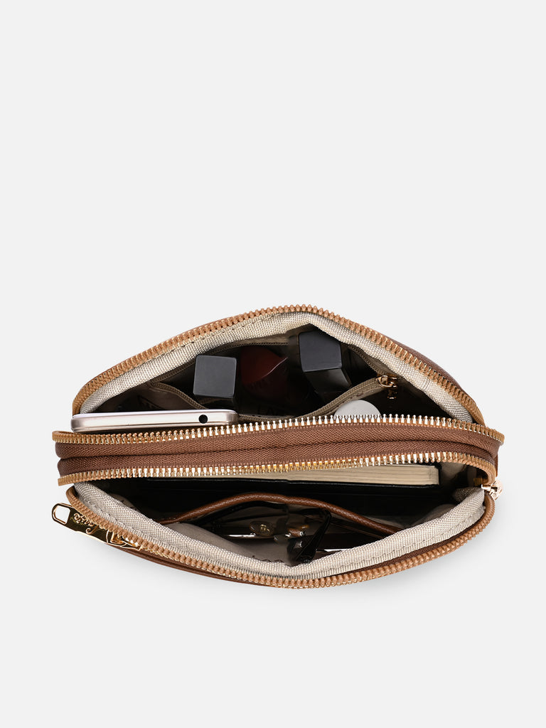 Cape 3 Compartment Small Sling Bag Tan