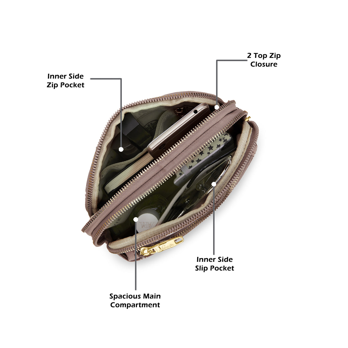 Cape 3 Compartment Sling Bag Pink
